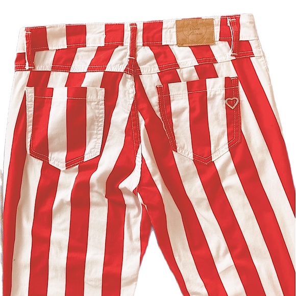 PLEASE DENIM red & white striped Jeans Italian - Picture 4 of 7